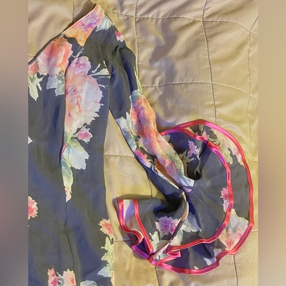 Slate & Magenta Floral Flamenco Dress Handmade in Spain-zipper,v-neck,longsleeve - Picture 15 of 16